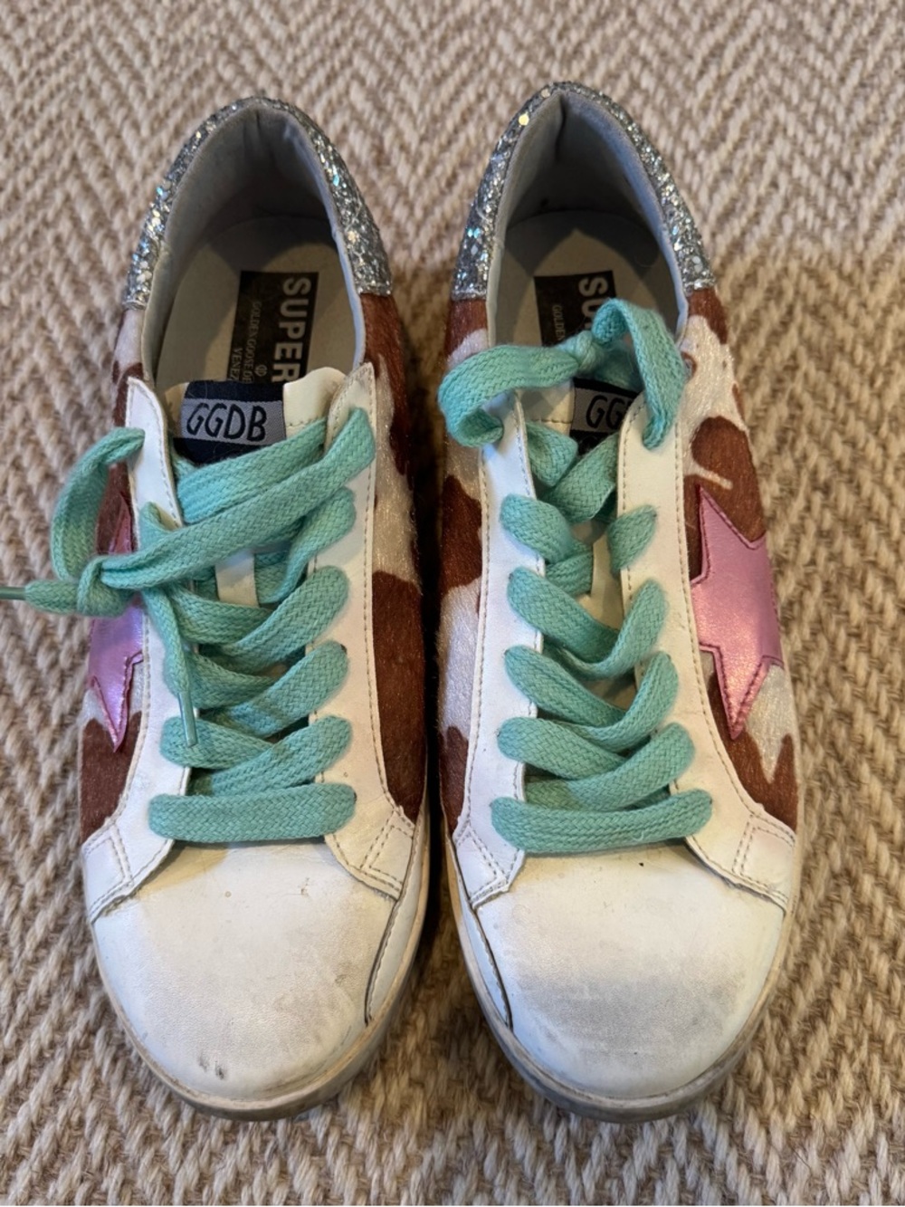 Golden Goose White Leather Low-Top Sneakers, Pink Star, Cow Hide - Picture 2 of 6
